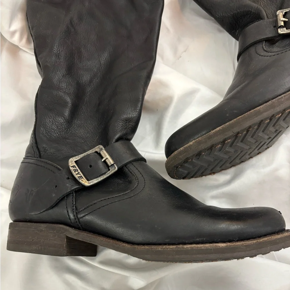 GUC FRYE sz9 Black Leather Veronica Slouch Tall Boots… - Picture 3 of 13